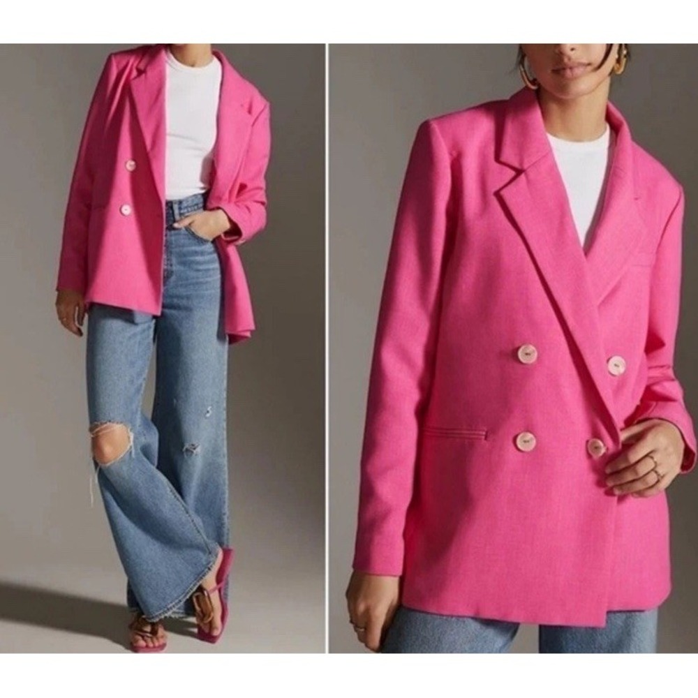 Maeve Hot Pink Double-Breasted Blazer